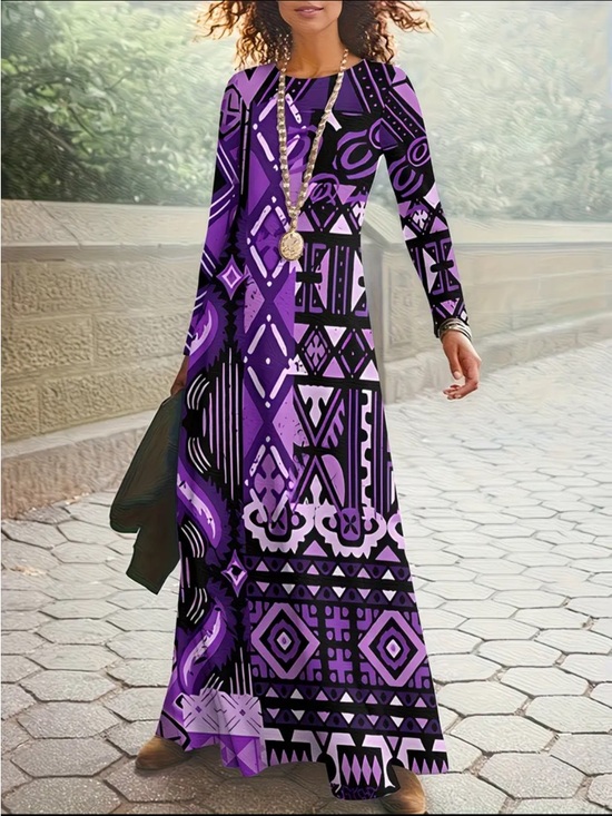 Dresses & Skirts - Purple Geometric Long Sleeve Maxi Dress